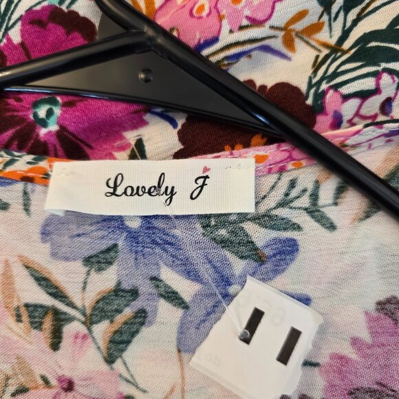 🔴Lovely J Women's Blouse Balloons Sleeves Floral Deep V neck Multicolor Medium - Picture 7 of 11